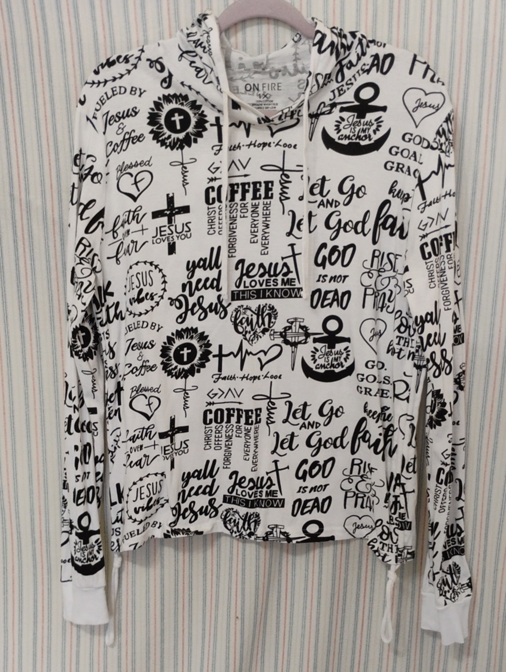 On Fire Black & White Faith Graphic Lightweight Hoodie